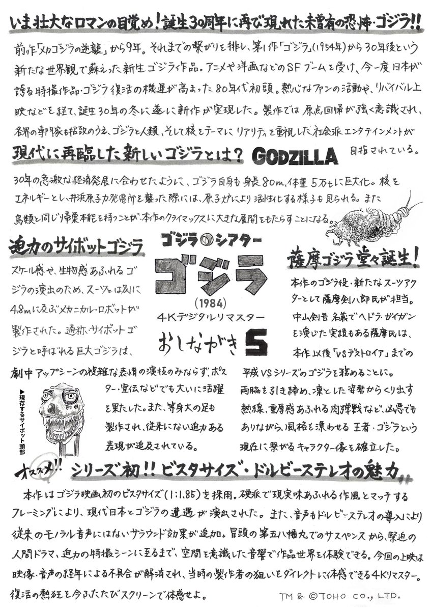 godzilla_jp's tweet image. #ゴジラ・シアター
明日7月25日(金)より 『ゴジラ(1984)4Kデジタルリマスター版』上映!
9年間の眠りについていたゴジラ復活の記念映画を、フィルムの持つ潜在能力を可能な限り引き出したリマスター!
新画質の大迫力でゴジラが迫ってきます!
そして、ショッキラスがこんなに怖いなんて‼️…