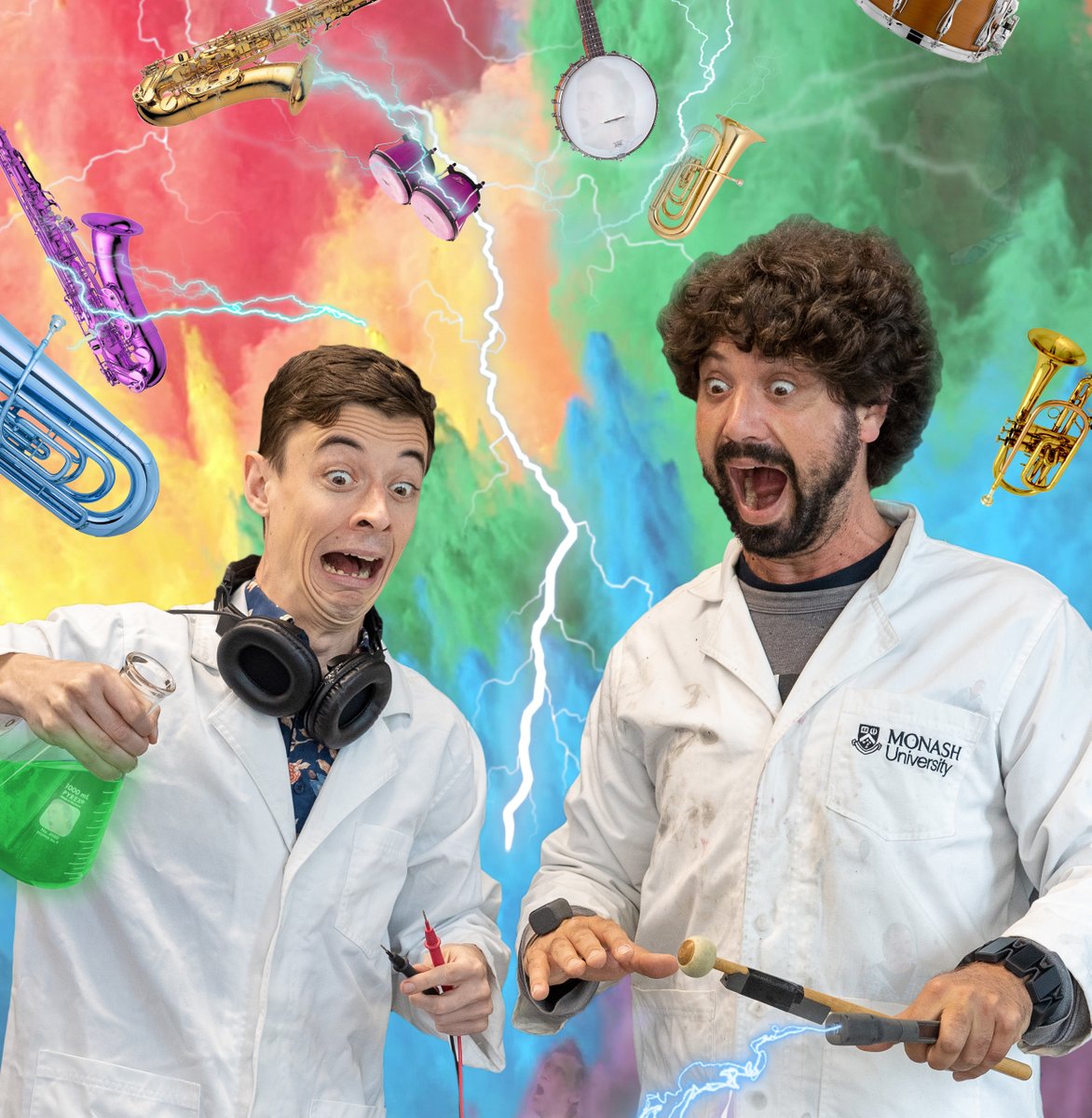 MonashInfotech's tweet image. Dr Alon Ilsar is co-hosting a fun family show as part of the Edinburgh Fringe Festival, learn more at: edfringe.com/tickets/whats-…
Two scientists shows kids how movement can become music, turning anything and everything into musical instruments - featuring #Airsticks!
@MonashUni