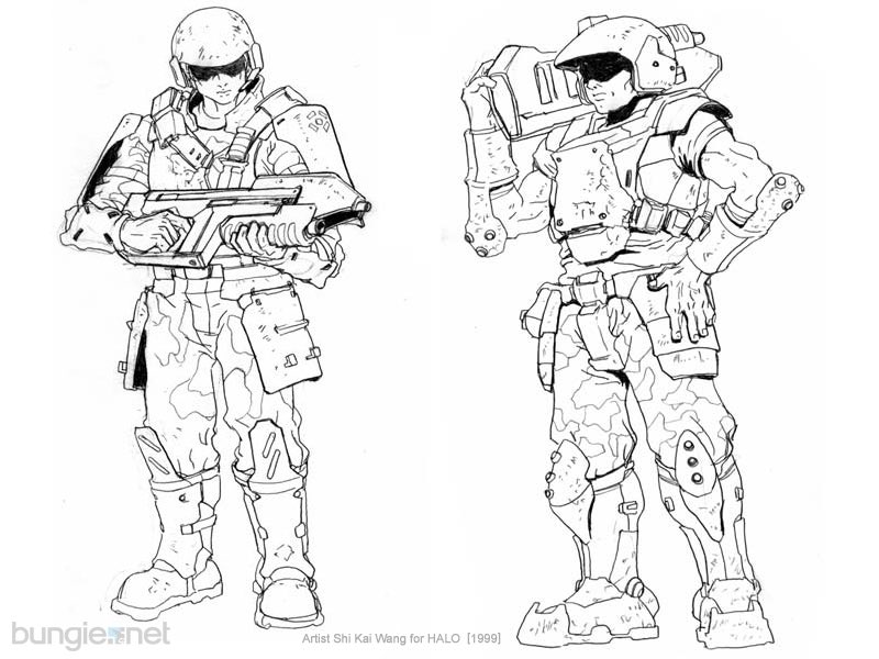 95Bacchus's tweet image. Shiek’s original concept art for the Marines in Halo: CE goes so hard.