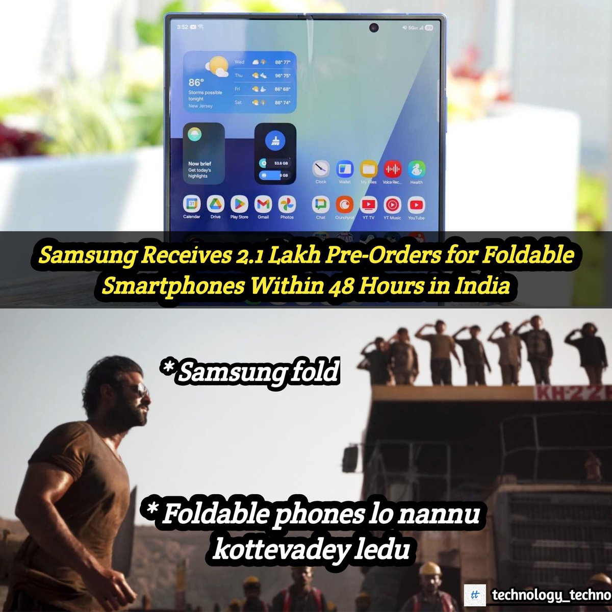 ttn_tech's tweet image. Samsung gets 2.1 lakh pre-orders for latest foldable series within 48 hours of launch in India

#samsungfoldable #Samsung #ttn_tech