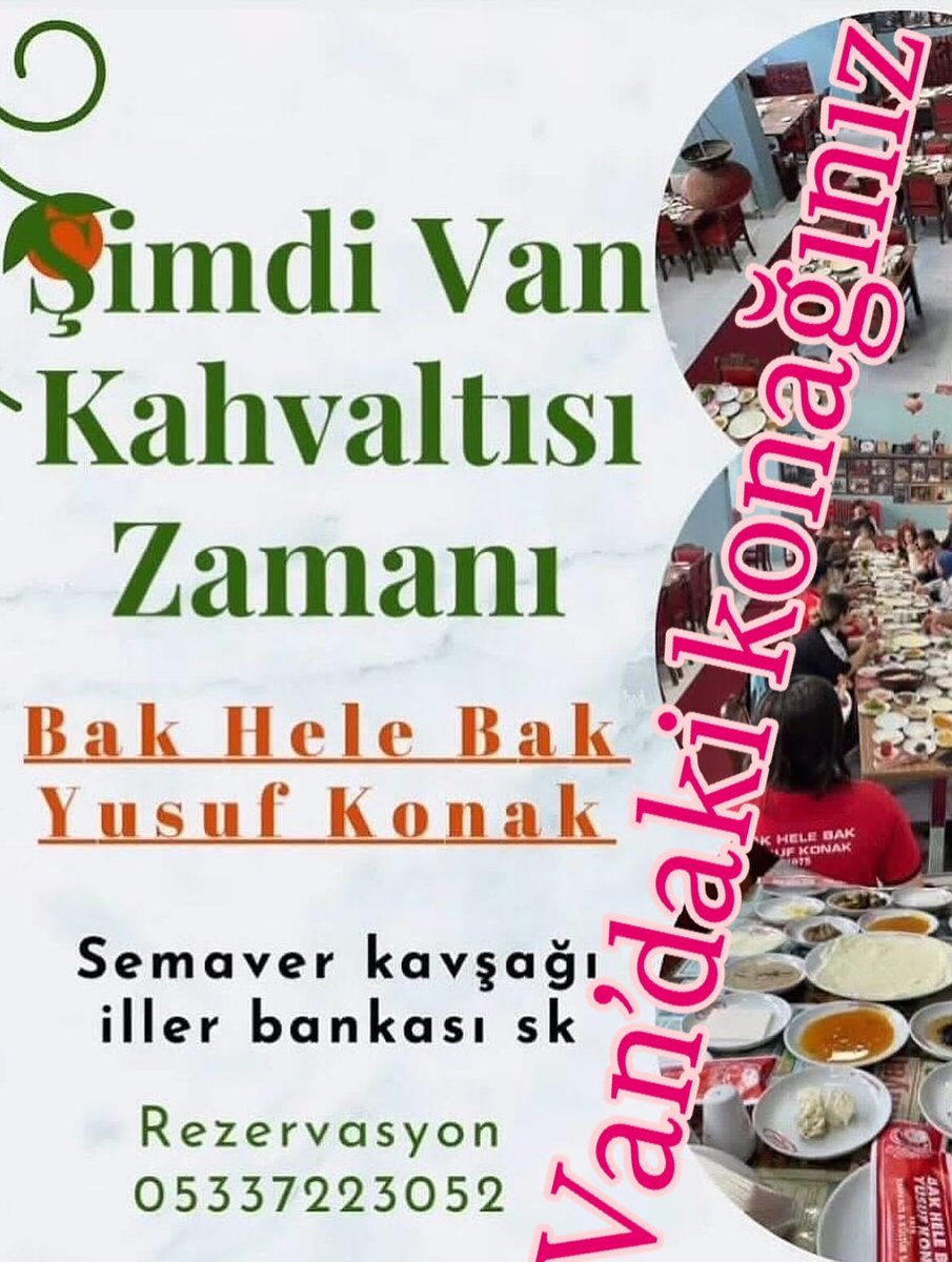 Yarım asırlık lezzet durağınız Van’daki
                   KONAĞINIZ..
#bakhelebakyusufkobakkahvaltıkültürsarayifarizgülvan. <a href="/bakhelebak/">Bak Hele Bak Yusuf Konak Kahvaltı Sarayı</a> <a href="/FarizGl/">Fariz Gül</a>