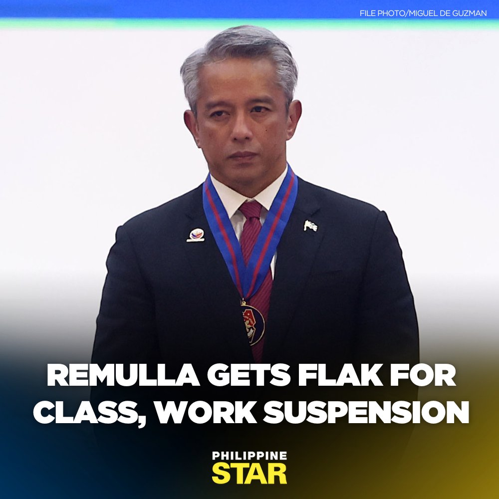 PhilippineStar's tweet image. Netizens and celebrities have slammed Interior Secretary Jonvic Remulla for using an informal tone and language in announcing class suspensions on the official social media account of the Department of the Interior and Local Government (DILG). tinyurl.com/yc6tw2xy