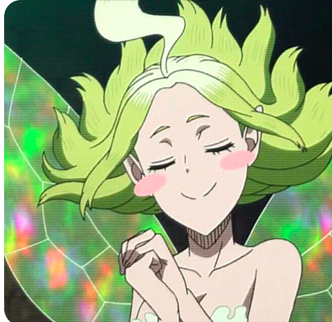 "Okay! next order of business is. 
 What kind of cool stuff do you 
have to offer?"

She is ready to be impressed.
Her eyes rendered shut, showing 
her jet black lashes,

and pink circles seem to 
blossom on her cheeks. 

Her hair looks like they are floating 
due to excitement.