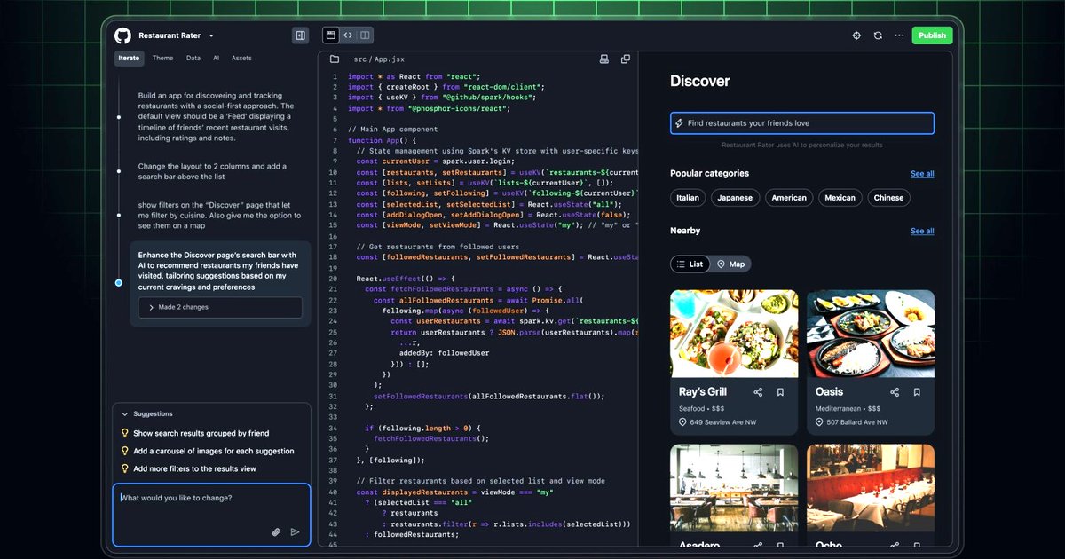 GitHub Spark | Crea aplicaciones full-stack empleando el lenguaje humano. Las aplicaciones cubren frontend y backend potenciados por Claude Sannet 4.

Expresa tu idea en lenguaje natural y Spark la construye. No requiere configuración.

#Copilot #Spark

github.blog/changelog/2025…