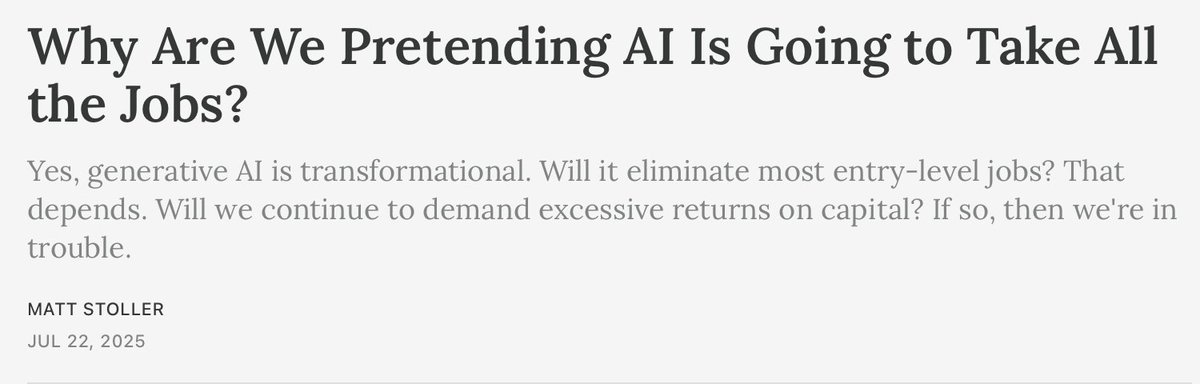 DrCameronMurray's tweet image. A question I have asked before
"Why are we pretending that AI is going to take all the jobs?"
thebignewsletter.com/p/why-are-we-p…