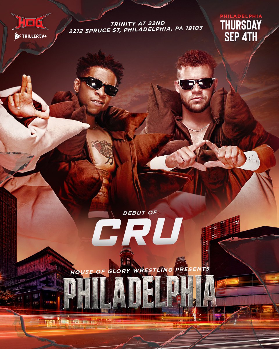 House Of Glory Wrestling (@hogwrestling) on Twitter photo 🔥 PHILADELPHIA 🔥
September 4th, the dynamic high octane tag team of Lio Rush and Action Andretti, aka CRU, make their HOG debut in Philly!!! <a href="/IamLioRush/">Lio Rush 🖤</a> <a href="/ActionAndretti/">Action Andretti</a>
🎟️ TICKETS AVAILABLE NOW:
tickettailor.com/events/houseof… 🔥 PHILADELPHIA 🔥
September 4th, the dynamic high octane tag team of Lio Rush and Action Andretti, aka CRU, make their HOG debut in Philly!!! <a href="/IamLioRush/">Lio Rush 🖤</a> <a href="/ActionAndretti/">Action Andretti</a>
🎟️ TICKETS AVAILABLE NOW:
tickettailor.com/events/houseof…