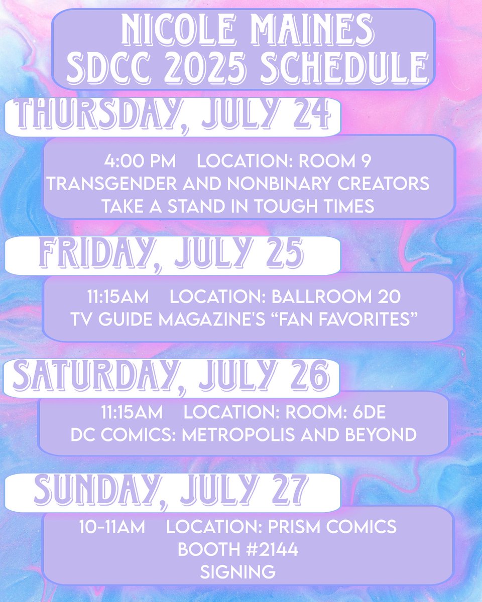 ltsdreamer's tweet image. Hey DreamTeam! Heading to #SDCC this week? Here’s a quick look on what panels & signing Nicole Maines will be apart of!!