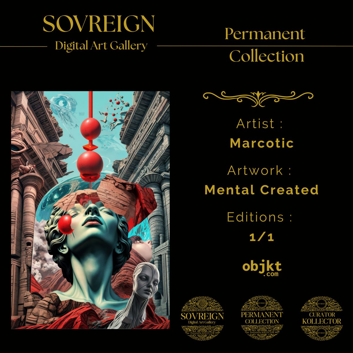 KOLLECTOR_OG's tweet image. SOVREIGN GALLERY
@marcotic12 - Mental Created
1/1 - 100 tez
Artwork link : objkt.com/tokens/KT1Eh4V…