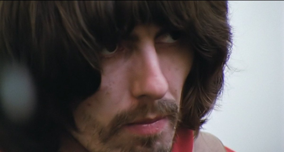 thinkmcharrison's tweet image. paul mccartney and george harrison during the filming of get back - january 21, 1969 & january 25, 1969 respectively.