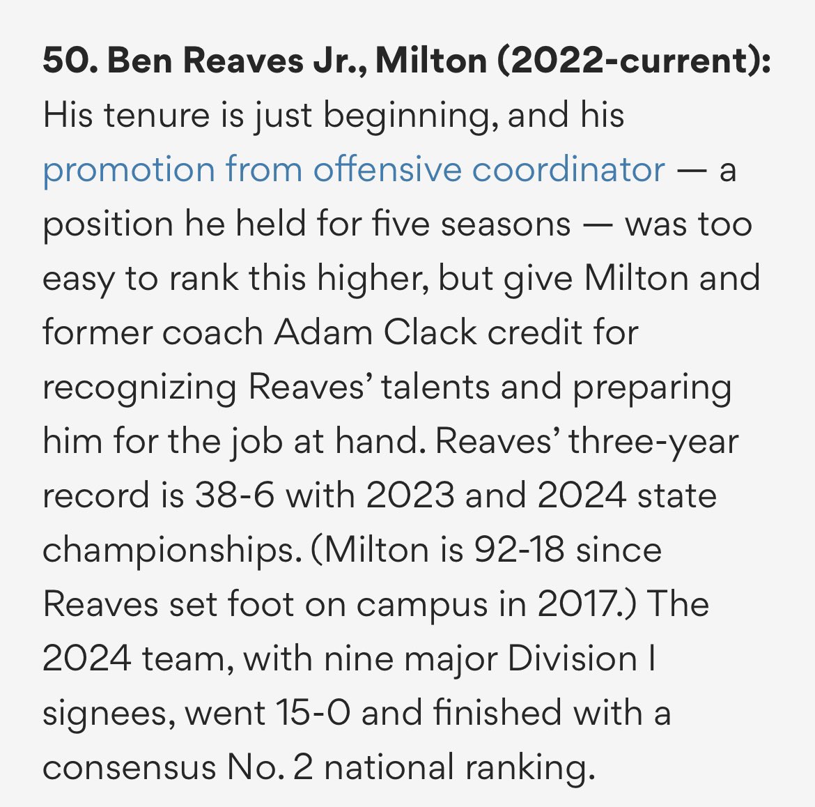 Milton High School Football (@miltoneagles_fb) on Twitter photo ᴄᴏɴɢʀᴀᴛᴜʟᴀᴛɪᴏɴs ᴛᴏ ᴏᴜʀ ʜᴇᴀᴅ ᴄᴏᴀᴄʜ <a href="/CoachBenReaves/">Ben Reaves Jr.</a> ᴏɴ ʙᴇɪɴɢ ɴᴀᴍᴇᴅ ɪɴ ᴛʜᴇ <a href="/AJCsports/">AJC Sports</a> ʙᴇsᴛ ʜɪʀᴇs ᴏғ ᴛʜᴇ ᴄᴇɴᴛᴜʀʏ‼️
𝐿𝑖𝑛𝑘 𝑡𝑜 𝑡𝘩𝑒 𝑓𝑢𝑙𝑙 𝑎𝑟𝑡𝑖𝑐𝑙𝑒: ajc.com/sports/2025/07… ᴄᴏɴɢʀᴀᴛᴜʟᴀᴛɪᴏɴs ᴛᴏ ᴏᴜʀ ʜᴇᴀᴅ ᴄᴏᴀᴄʜ <a href="/CoachBenReaves/">Ben Reaves Jr.</a> ᴏɴ ʙᴇɪɴɢ ɴᴀᴍᴇᴅ ɪɴ ᴛʜᴇ <a href="/AJCsports/">AJC Sports</a> ʙᴇsᴛ ʜɪʀᴇs ᴏғ ᴛʜᴇ ᴄᴇɴᴛᴜʀʏ‼️
𝐿𝑖𝑛𝑘 𝑡𝑜 𝑡𝘩𝑒 𝑓𝑢𝑙𝑙 𝑎𝑟𝑡𝑖𝑐𝑙𝑒: ajc.com/sports/2025/07…