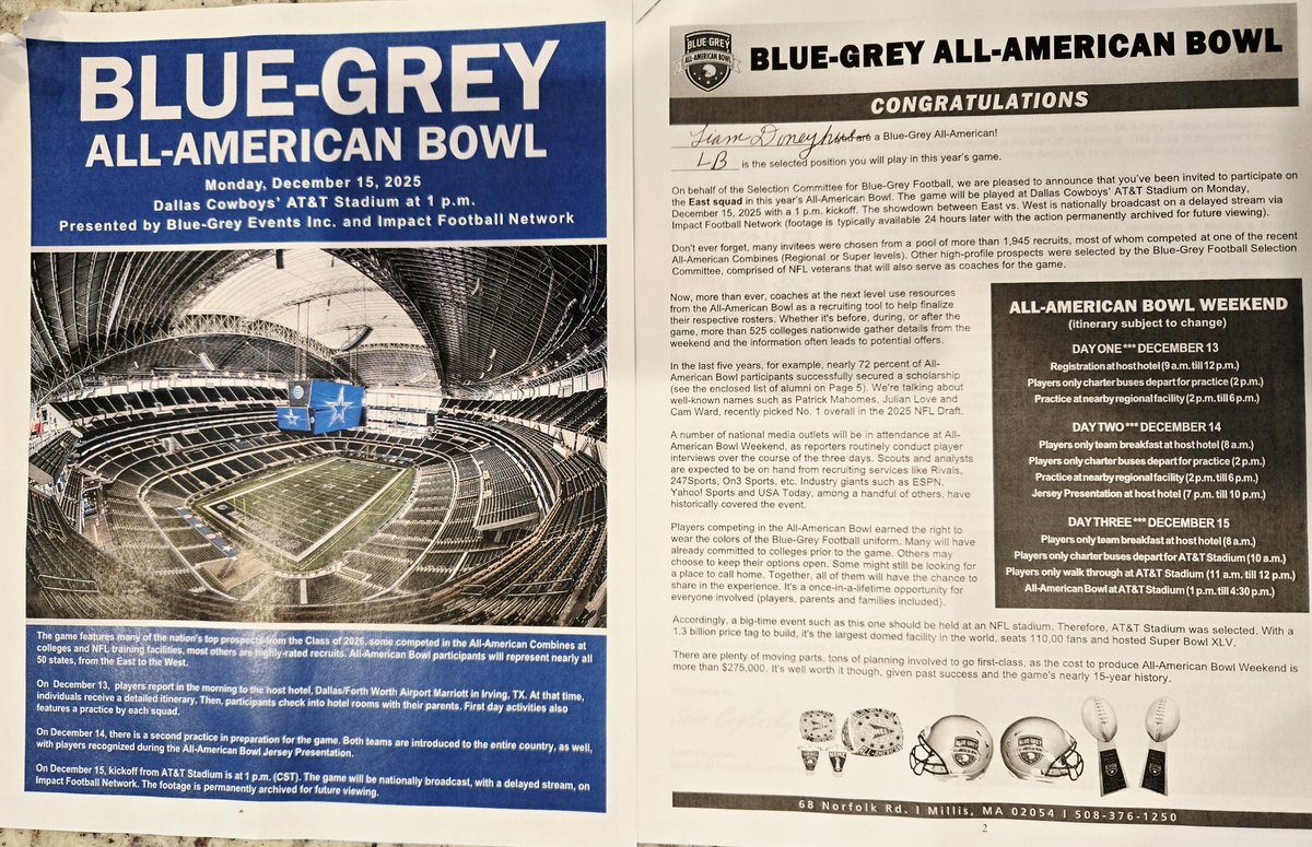 Liam Doneyhue (@doneyhue_liam) on Twitter photo Grateful to be selected to participate in the 2025 Blue-Grey All-American Bowl <a href="/ATTStadium/">AT&T Stadium</a>! Thank you, <a href="/SeanCeglinsky/">Sean Ceglinsky</a> and the selection committee <a href="/BlueGreyFB/">Blue-Grey All-American Bowl</a>!
<a href="/OhioPrepsRivals/">Ohio Preps</a> <a href="/TylerStevens94/">Tyler Stevens</a> <a href="/OhiosElite1/">Ohio’s Elite</a> <a href="/PrepRedzoneOH/">Prep Redzone Ohio</a> <a href="/Ohioweouthere_/">OhioWeOutHere ‼️</a> Grateful to be selected to participate in the 2025 Blue-Grey All-American Bowl <a href="/ATTStadium/">AT&T Stadium</a>! Thank you, <a href="/SeanCeglinsky/">Sean Ceglinsky</a> and the selection committee <a href="/BlueGreyFB/">Blue-Grey All-American Bowl</a>!
<a href="/OhioPrepsRivals/">Ohio Preps</a> <a href="/TylerStevens94/">Tyler Stevens</a> <a href="/OhiosElite1/">Ohio’s Elite</a> <a href="/PrepRedzoneOH/">Prep Redzone Ohio</a> <a href="/Ohioweouthere_/">OhioWeOutHere ‼️</a>