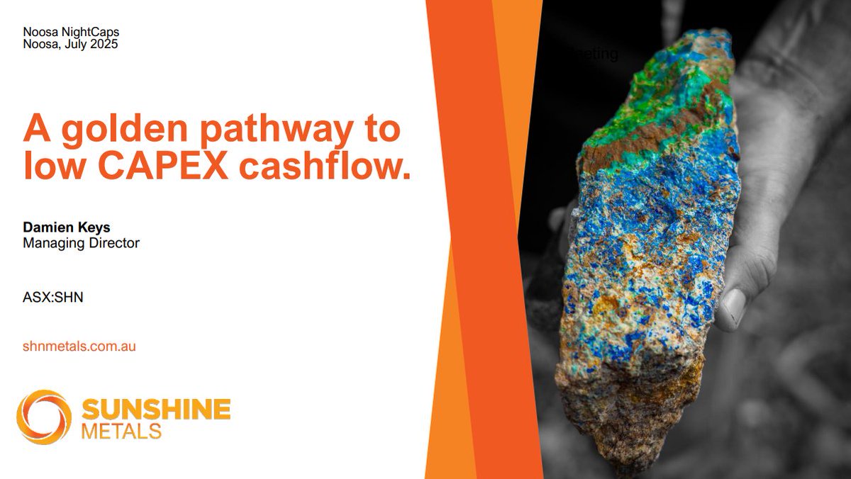 Sunshine Metals has released an updated presentation for the Noosa Mining Conference.

Download here wcsecure.weblink.com.au/pdf/SHN/029700…