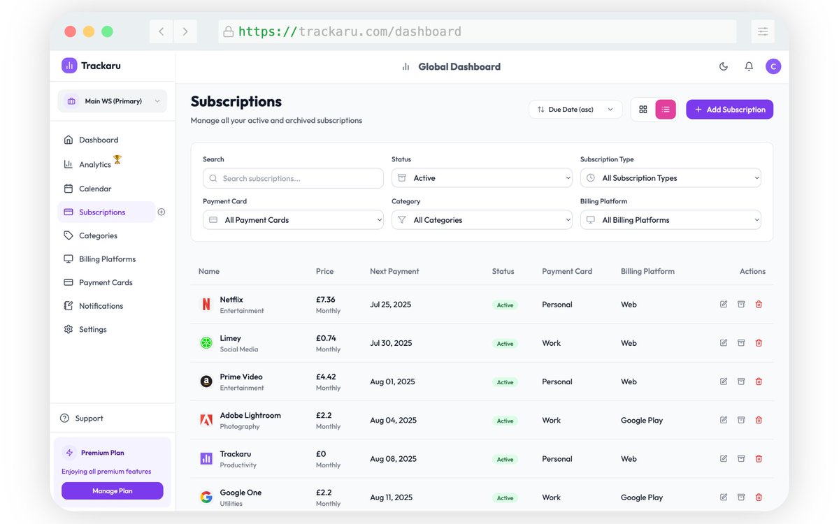 Trackaru's tweet photo. Sharing every feature we built with Trackaru!

[2/n] Feature - Subscriptions

Functionality - Create, view, update your favorite subscriptions

#Trackaru #SubscriptionTracker https://t.co/TOKOnPidkU