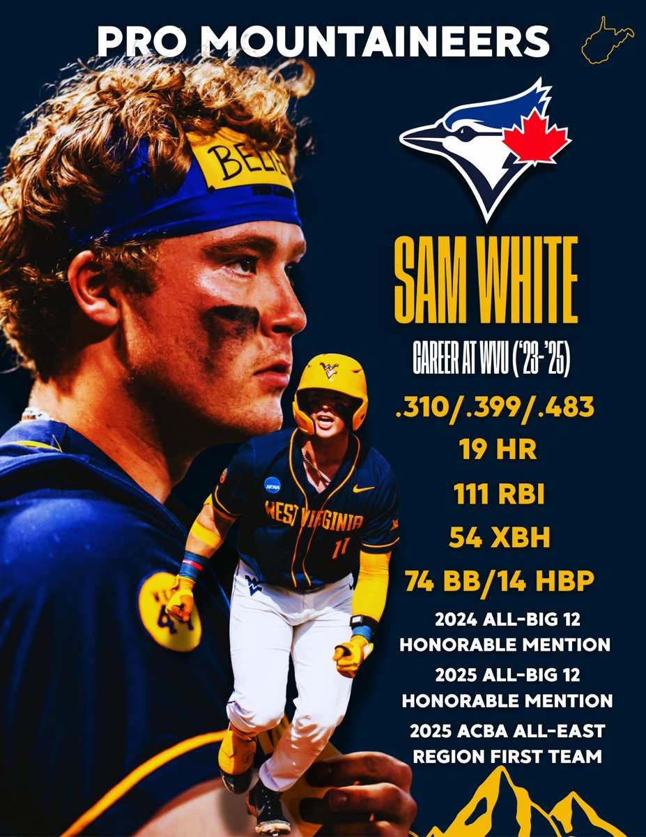 WVUBBAnalytics's tweet image. The @BlueJays got an absolute stud when they decided to bring Sammy back home. Check out Sam White’s career numbers from his time at WVU!