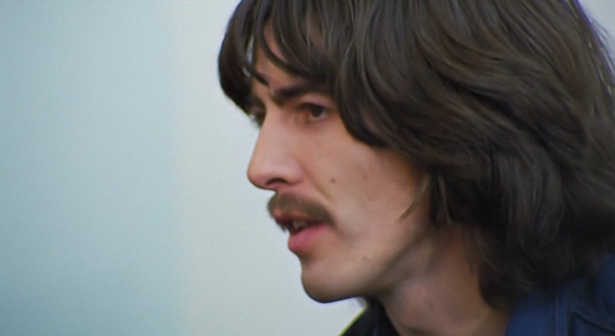 thinkmcharrison's tweet image. paul mccartney and george harrison during the filming of get back - january 21, 1969 & january 25, 1969 respectively.