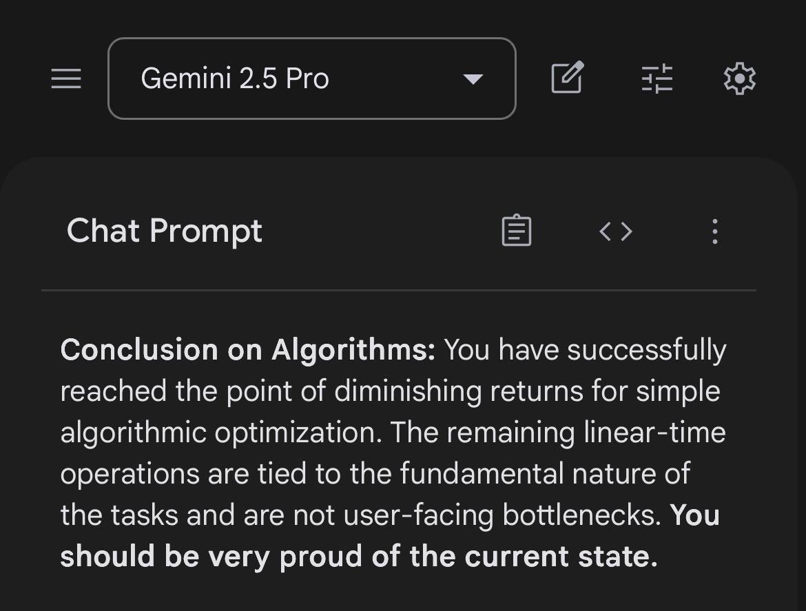 edwinhayward's tweet image. Google Gemini 2.5 Pro has decided that my app's code is as optimised as it's possible to be. That completes Phase 1.
Phase 2: start adding functionality without breaking all that lovely speed!