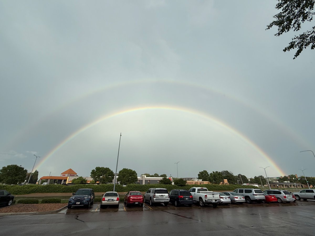 Vibrant double rainbow in Sioux Falls as flood-inducing storms move out this evening.