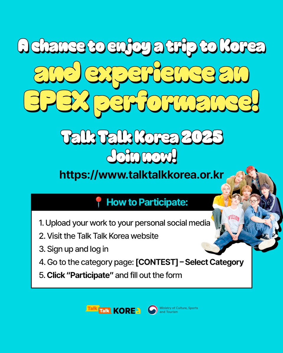 ttkcontest's tweet photo. Right here we under
Only one in Universe🎵
EPEX is cheering for you! 🙌
Talk Talk Korea 2025 Join now!
https://t.co/DdMbYFuIUG
#TalkTalkKorea #TalkTalkKorea2025 #TTK2025 #TalkTalkKoreaContest #korea #koreatravel #travelkorea #EPEX #epex #EPEXconcert https://t.co/F2WIchyEkG