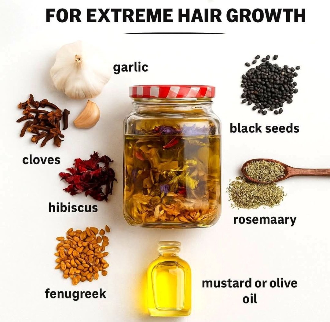 Barbara Oneill (@barbaraoneillau) on Twitter photo 🌿 Struggling with thinning hair or bald spots? Try this age-old secret blend that triggers extreme hair regrowth naturally! 💁♀️✨
🧴 Extreme Hair Growth Oil Recipe
🧄 3 garlic cloves (smashed)
🌸 1 tbsp dried hibiscus petals
🥥 1 tbsp black seeds (kalonji)
🧂 1 tsp dried 🌿 Struggling with thinning hair or bald spots? Try this age-old secret blend that triggers extreme hair regrowth naturally! 💁♀️✨
🧴 Extreme Hair Growth Oil Recipe
🧄 3 garlic cloves (smashed)
🌸 1 tbsp dried hibiscus petals
🥥 1 tbsp black seeds (kalonji)
🧂 1 tsp dried