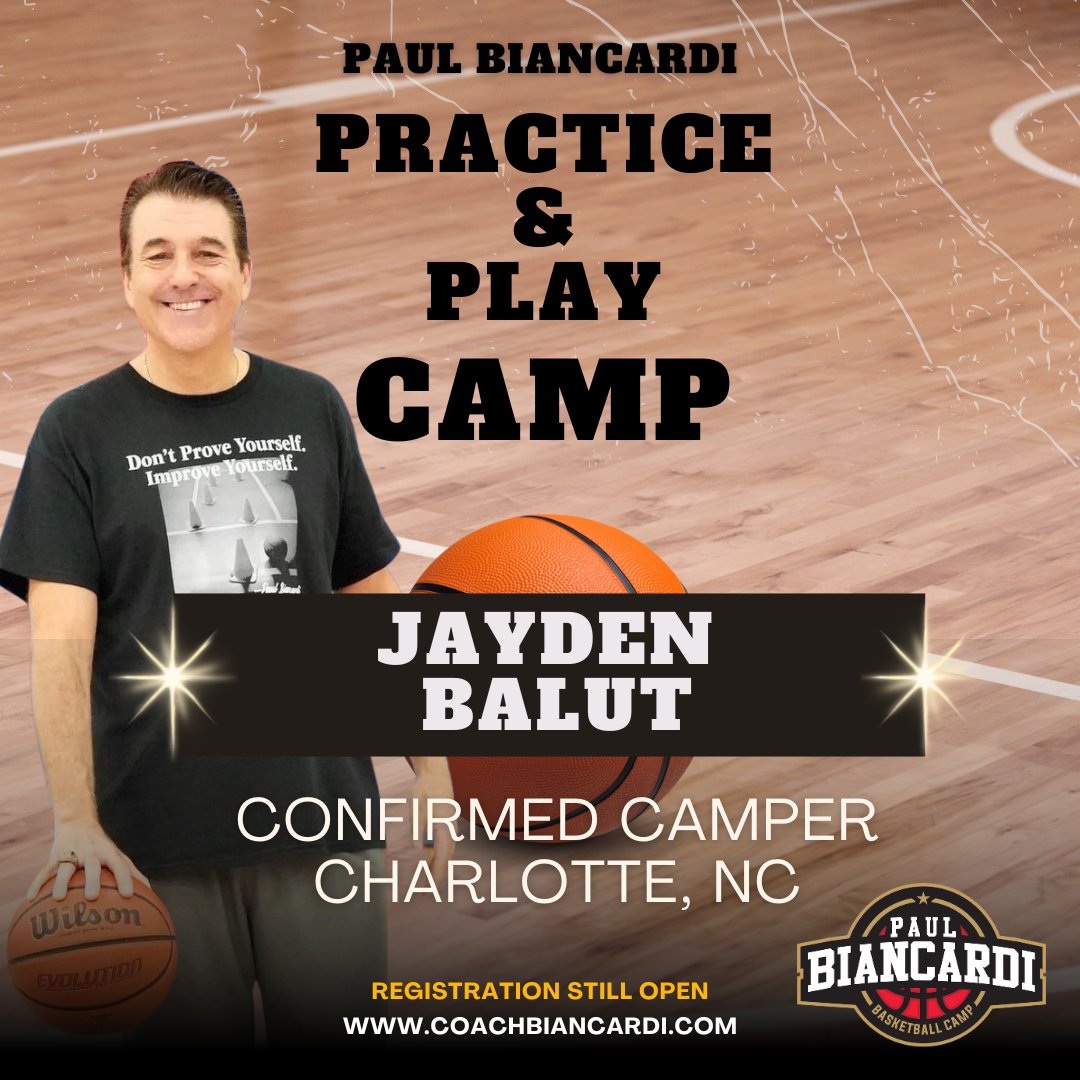 TDrakeBasktball's tweet image. 🚨 Confirmed 🚨
Jayden Balut is confirmed to attend the Paul Biancardi Practice & Play Camp on Saturday, September 6, in Charlotte, NC! 🏀🔥
Want to join him? Spots are still available!
Don’t miss this chance to train with one of the best basketball minds in the game...Coach…
