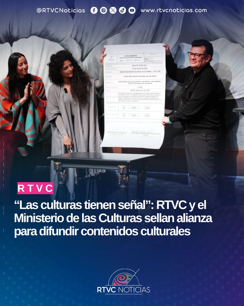 RTVCnoticias's tweet image. 🎭📡 #LasCulturasTienenSeñal | “Lo público se tiene que hacer más público”: con esta frase, el gerente de RTVC, @HOLLMANMORRIS, celebró la alianza entre el Sistema de Medios Públicos y @mincultura para llevar las artes vivas a todo el país.
🧵Teatro, coros y más expresiones…