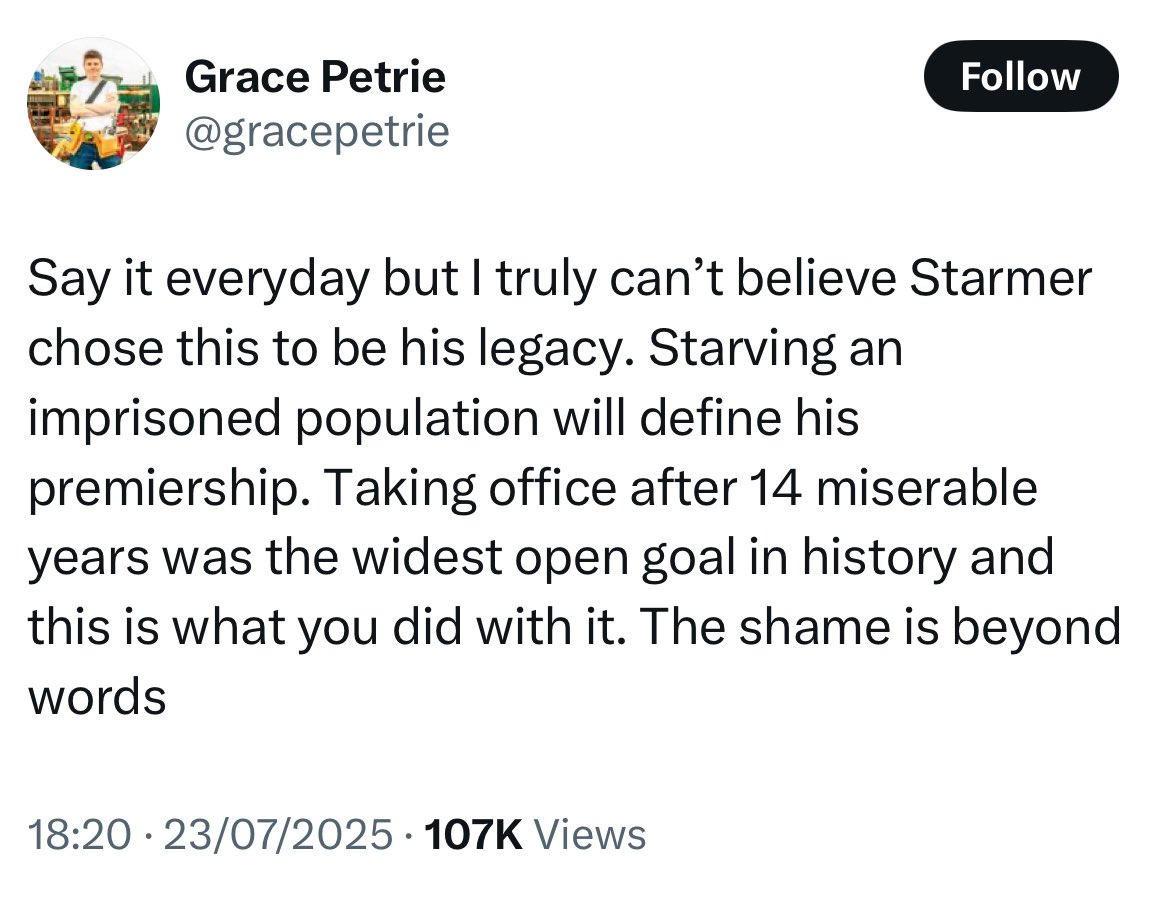 flying_rodent's tweet image. Starmer was brought in to get rid of the left by any means necessary and if that means supporting the genocide of the people of the Gaza Strip and the West Bank, then that is just too bad: the lads
have their important jobs back, and that is the only thing that matters.