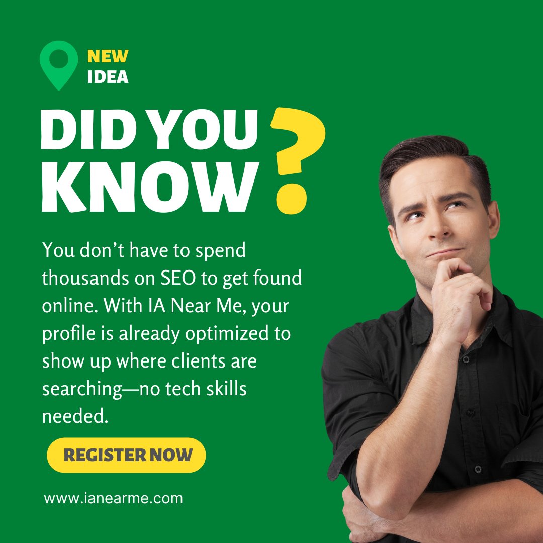 💡 Did you know? You don’t need to spend big on SEO to be discovered online. With IA Near Me, your agent profile is already search-optimized—no tech skills required. Just claim your page and get seen where clients are looking!

👉 Start now at ianearme.com