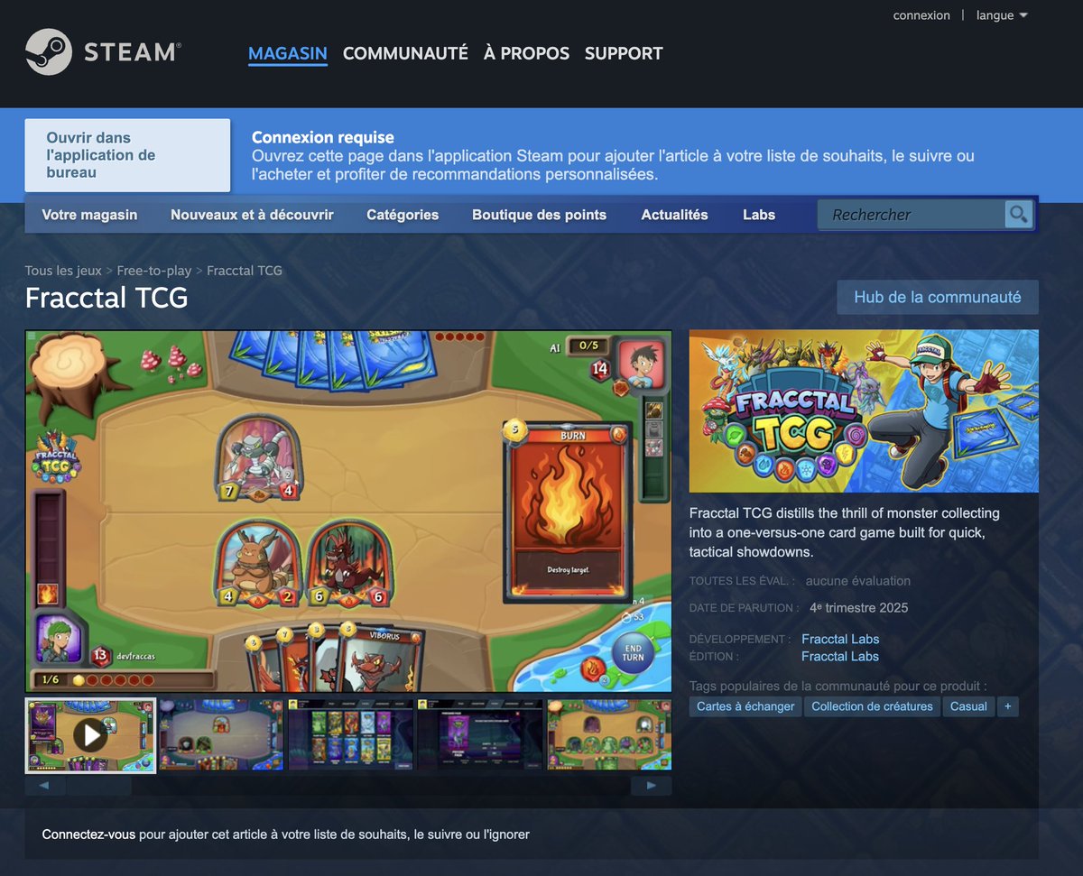 AlgorandFR's tweet image. Le nouveau jeu de cartes à collectionner de @FracctalLabs, "Fracctal TCG", construit sur Algorand, a désormais sa page sur @Steam ! 👀
Vous pouvez déjà l'ajouter à votre liste de souhaits !
La bêta publique commence cette semaine, et la sortie du jeu est prévue pour fin 2025.
