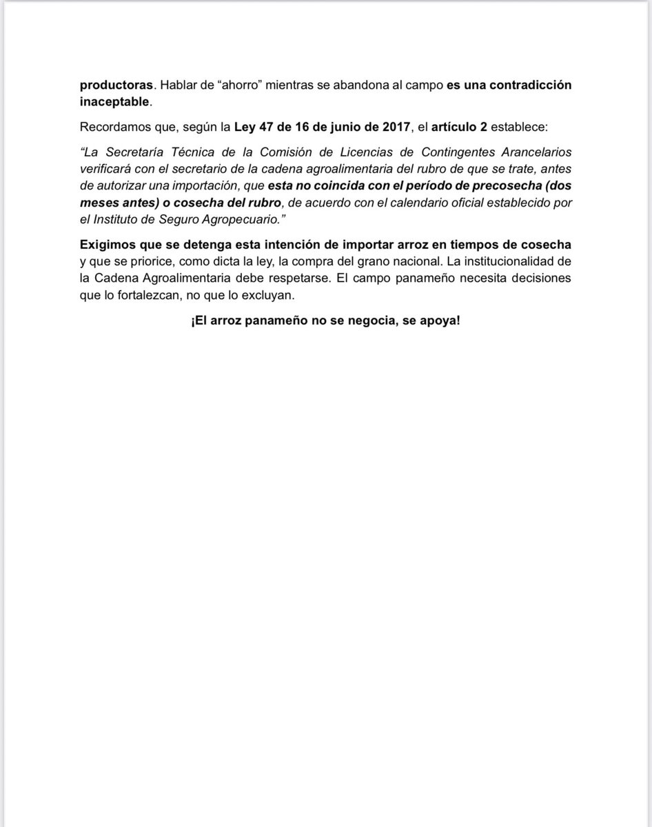 Productores de arroz manifiestan su rechazo a la decisión del @ima_pma de importar 550 mil qq de arroz para las ferias libres. 
@midapma
