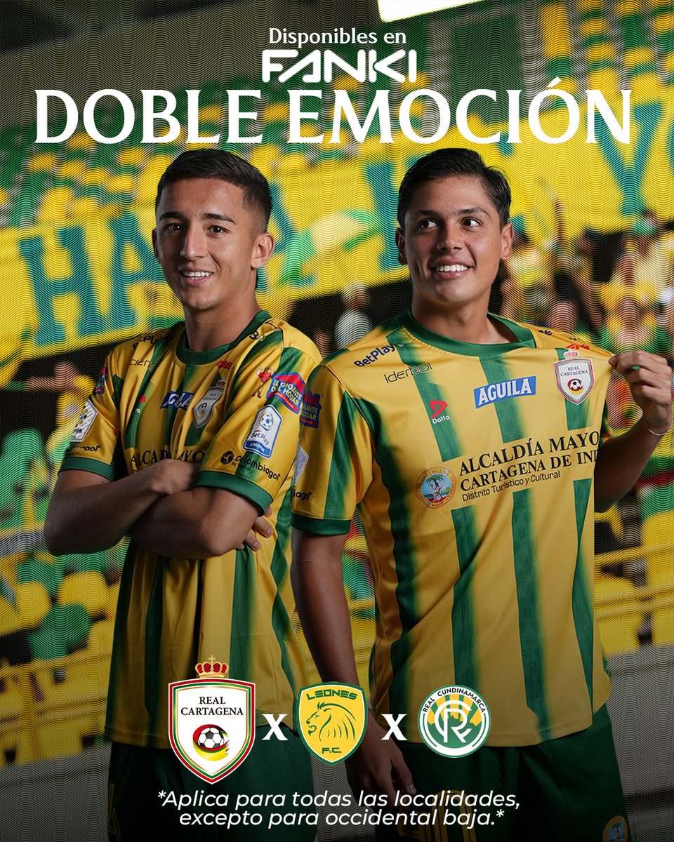 🔰Te explicamos en qué consiste la promo “Doble Emoción”🎟️🎟️

Ingresa a Fanki 📲 adquiere tu boleta para el partido 🆚 Leones FC🎟️ y obtendrás una entrada gratis (de la misma localidad) para el duelo ante Real Cundinamarca🎟️🤩 ¡¡Así de sencillo‼️

✳️Aplica para todas las