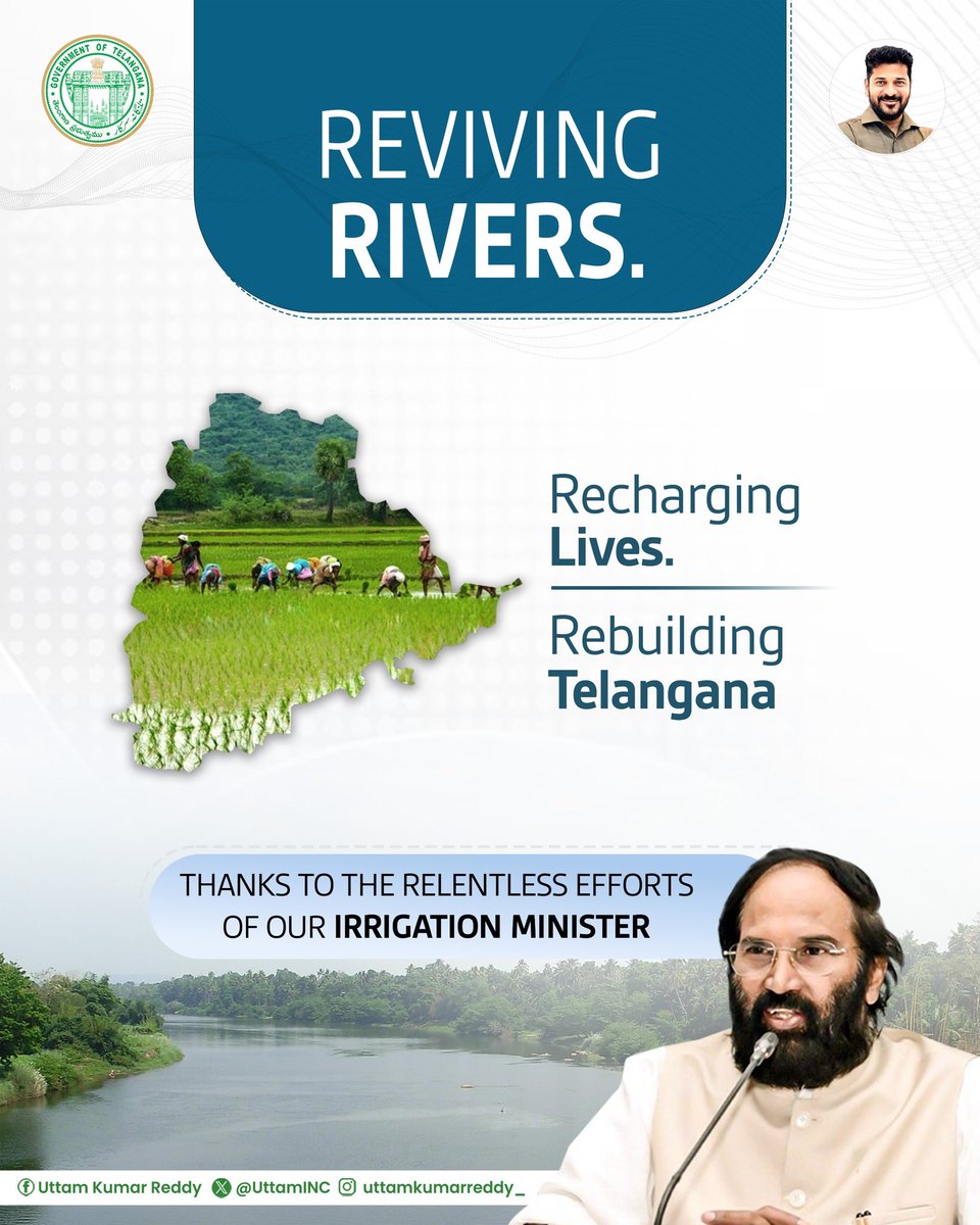 Sridhar Ramaswamy శ్రీధర్ రామస్వామి ✋🇮🇳 (@sridharramswamy) on Twitter photo The Irrigation Minister Who Ensures Every Drop Counts
From Reviving Rivers to Empowering Farmers to Steering Telangana’s Waters with vision and determination, Minister Uttam Kumar Reddy <a href="/UttamINC/">Uttam Kumar Reddy</a> is at the forefront of Rebuilding Telangana and securing our waters.
The The Irrigation Minister Who Ensures Every Drop Counts
From Reviving Rivers to Empowering Farmers to Steering Telangana’s Waters with vision and determination, Minister Uttam Kumar Reddy <a href="/UttamINC/">Uttam Kumar Reddy</a> is at the forefront of Rebuilding Telangana and securing our waters.
The