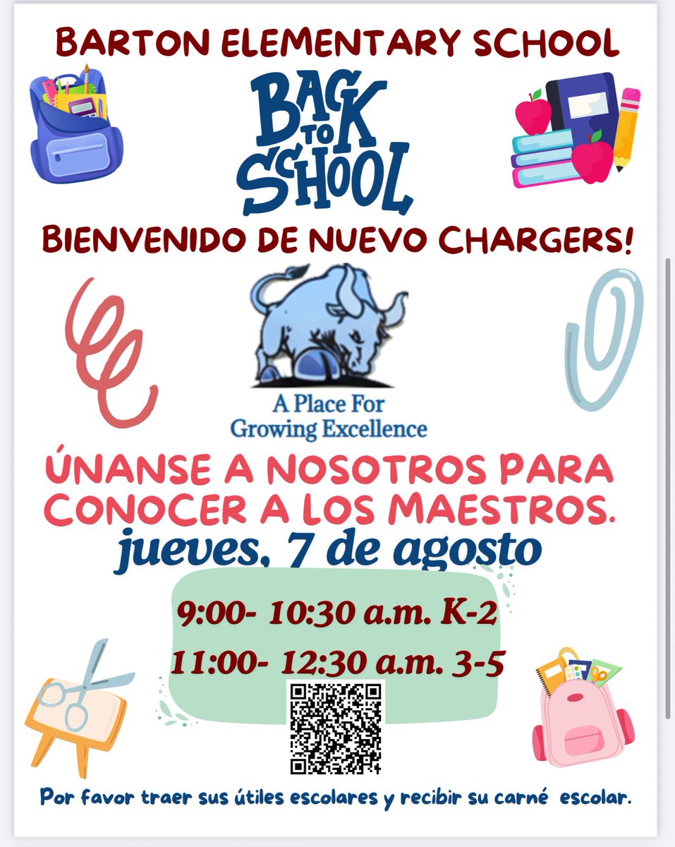 Barton_Chargers (@barton_chargers) on Twitter photo Welcome back <a href="/BartonChargers/">Barton Elementary</a> <a href="/Barton_Chargers/">Barton_Chargers</a>
🌱A Place For Growing Excellence🌱
We’re thrilled to start an exciting year & can’t wait to greet our students & families back for a year of growth!
🎯Believe, Achieve, Succeed!🎯
Meet the teacher:
📆 Date: Thursday, August 7 Welcome back <a href="/BartonChargers/">Barton Elementary</a> <a href="/Barton_Chargers/">Barton_Chargers</a>
🌱A Place For Growing Excellence🌱
We’re thrilled to start an exciting year & can’t wait to greet our students & families back for a year of growth!
🎯Believe, Achieve, Succeed!🎯
Meet the teacher:
📆 Date: Thursday, August 7