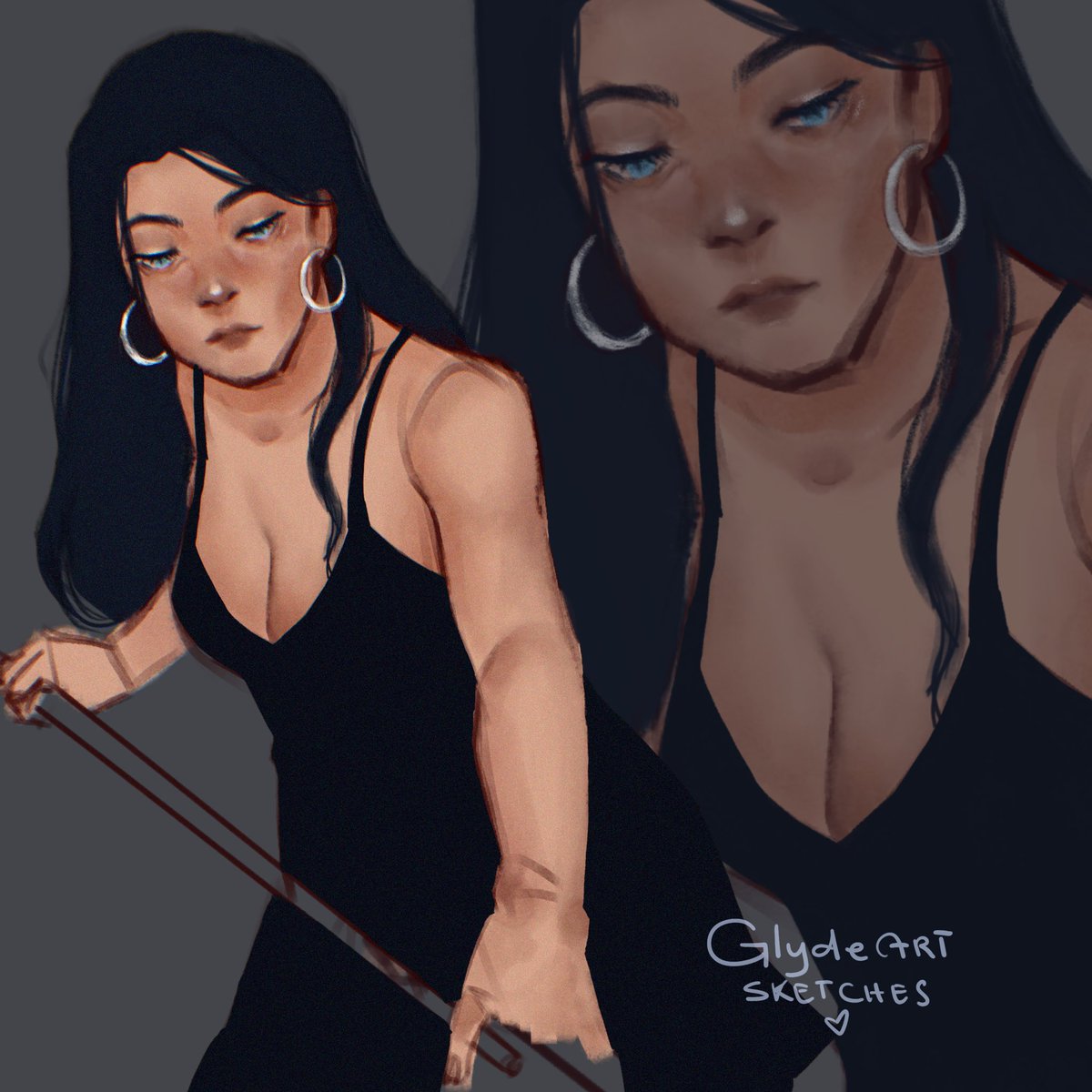 glydeart's tweet image. dis was supposed to be a drawing of me (cos i havent done that in a while) but brain immediately went “you know who’d look good playing pool ryt now? #Caitlyn Kiramman” so i changed the eye color & hair🥹💀 my gf isnt so impressed w/ my Caitlyn-pilled brain🥹☺️ sketch colored in