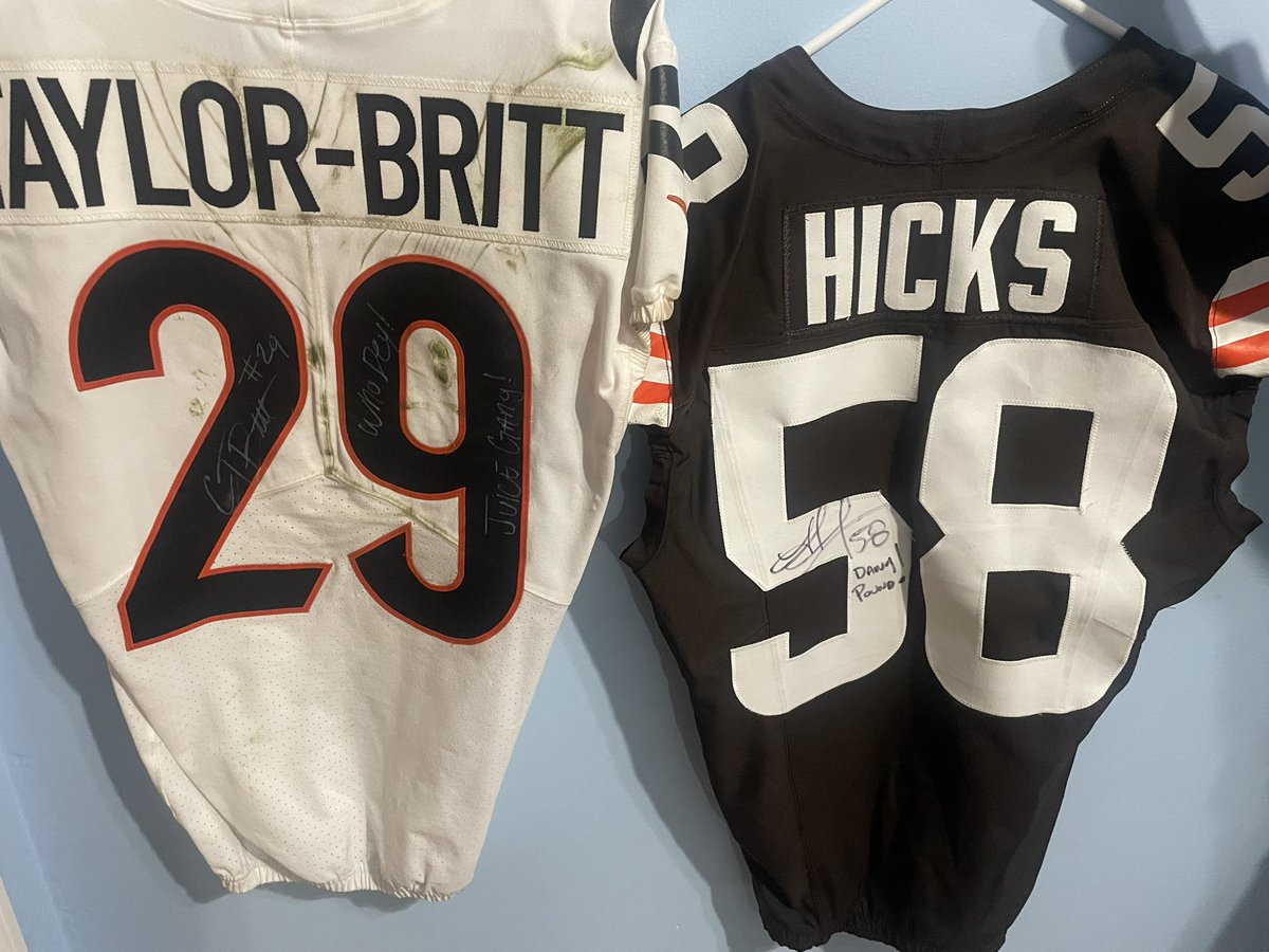 KBArtCincy's tweet image. Thanks to a friend, I’m Lucky enough now to have a Hicks jersey to go with my CTB. Both players sported KB Art cleats last season. Here’s to more success in the 2025 season. 🤞@CamTaylorBritt_ @JordanHicks