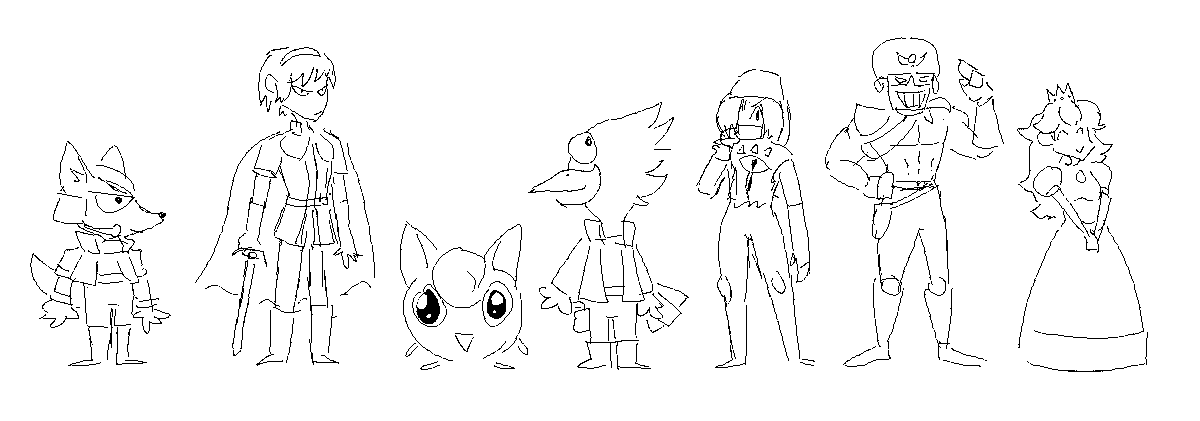 thepartyanimaI's tweet image. the entire melee cast in ms paint. seperated by top mid and low tiers