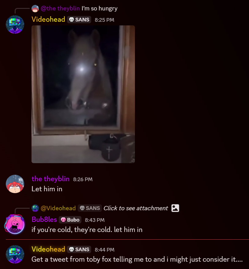 Bub8les's tweet image. I need everyone and their friends to retweet this so @tobyfox sees this. WE MUST LET THE HORSE IN #deltarune #undertale