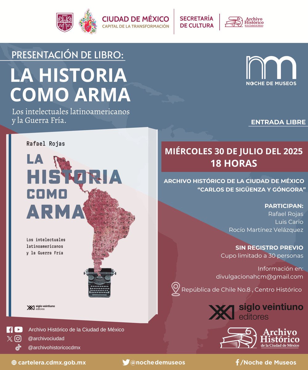 librocrepusculo's tweet image. El próximo miércoles 30 de julio en el Archivo Histórico de la Ciudad de México.