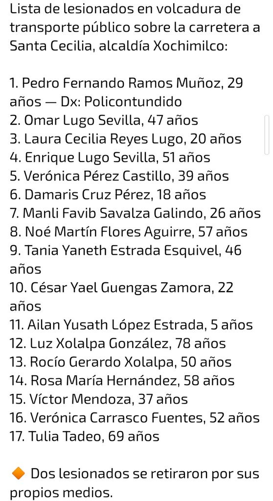 Lista de lesionados tras la volcadura de un camión de transporte público en <a href="/XochimilcoAl/">Alcaldía Xochimilco</a>
