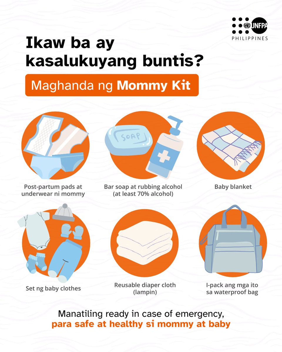 UNFPAph's tweet image. Handa ka na ba sa iyong on‑the‑go kit para kay Mommy at baby?
Ngayong tag‑ulan, mas mabuting maging laging handa para sa ligtas na panganganak. Pack smart para kina Mommy at baby!
Manatiling ligtas at ready!
#DantePH #SRH #UNFPA #UNFPAPhilippines