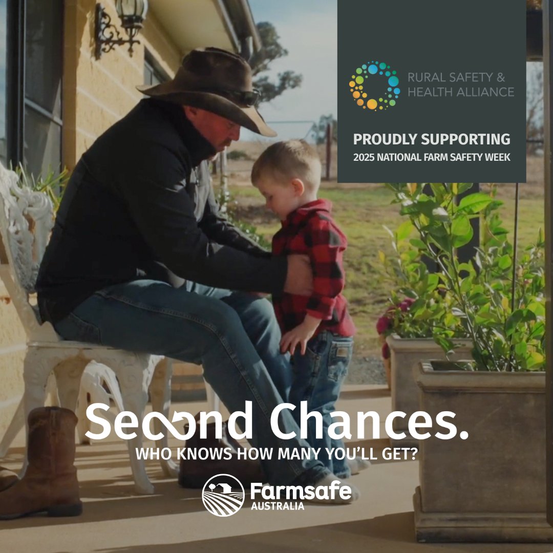 theGRDC's tweet image. “#SecondChances – Who Knows How Many You’ll Get?” is the theme of #NationalFarmSafetyWeek (20–26 July).
As part of the Rural Safety & Health Alliance, we believe #FarmSafety should be central to growers’ risk strategies.
Learn more via @FarmsafeAust - bit.ly/4eYW7X6 +…