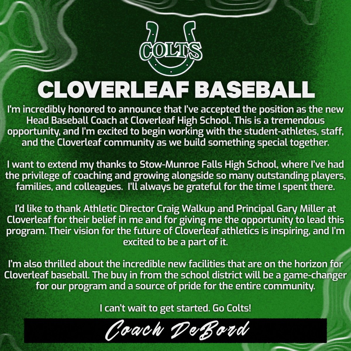 Excited to announce I’m the new head coach of Cloverleaf Baseball. Grateful for the opportunity and ready to get to work with a great group of student-athletes. Let’s build something special.  <a href="/CloverleafLocal/">Cloverleaf Schools</a>
<a href="/cloverleaf/">くろりふ</a> #CloverleafBaseball #NewChapter
