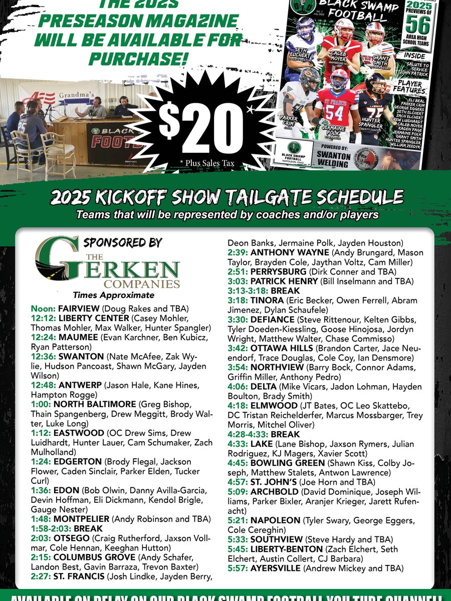 Black Swamp Football - Lynn Groll (@blackswampfb) on Twitter photo Stop out Sunday and hear from <a href="/FlyerLakeAthDev/">Lake Flyers Athletic Development</a> <a href="/Lake_Flyers_FB/">Lake Flyers Football</a> <a href="/lane_bishop15/">Lane Bishop</a> <a href="/JaxsonRymers2/">Jaxson Rymers</a> Julian Rodriguez <a href="/Kj_qb15/">Kj</a> Xavier Scott around 4:33 pm at <a href="/afe_lc/">American Freedom Energy</a>! Our preseason magazine will be available! Food available from Outlaw Attitude BBQ, snacks and drinks from
<a href="/afe_lc/">American Freedom Energy</a>! Stop out Sunday and hear from <a href="/FlyerLakeAthDev/">Lake Flyers Athletic Development</a> <a href="/Lake_Flyers_FB/">Lake Flyers Football</a> <a href="/lane_bishop15/">Lane Bishop</a> <a href="/JaxsonRymers2/">Jaxson Rymers</a> Julian Rodriguez <a href="/Kj_qb15/">Kj</a> Xavier Scott around 4:33 pm at <a href="/afe_lc/">American Freedom Energy</a>! Our preseason magazine will be available! Food available from Outlaw Attitude BBQ, snacks and drinks from
<a href="/afe_lc/">American Freedom Energy</a>!