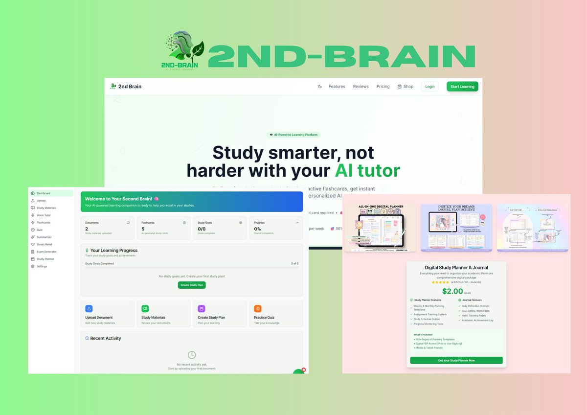 2nd_brain_study's tweet image. 📅 This digital planner is your new academic weapon.
🧠 Plan smarter. Stress less.
Your 2nd Brain is here. → [link]

#DigitalPlanner #StudentLife #StudyHack #2ndBrain #BackToSchool