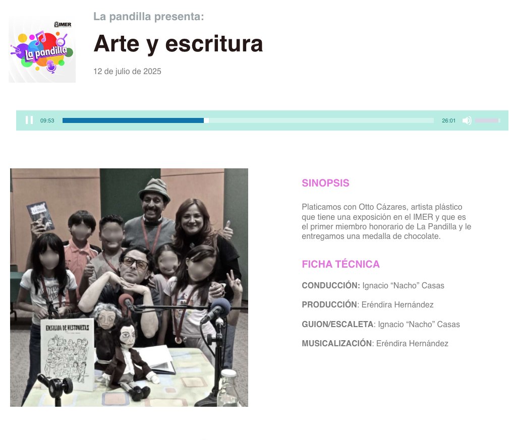 Otto Cázares (@ottocazares) on Twitter photo ¡Amics! Pasen a escuchar la hermosísima entrevista que me hicieron estxs brillantes niñxs (extremadamente inteligentes de la edad del mundo) imer.mx/programas/arte…
¡Copien y peguen este enlace en su buscador y pónganle play! ¡Gracias a Pandilla y a mi entrañable <a href="/nachocasas7/">Ignacio Casas</a> ¡Amics! Pasen a escuchar la hermosísima entrevista que me hicieron estxs brillantes niñxs (extremadamente inteligentes de la edad del mundo) imer.mx/programas/arte…
¡Copien y peguen este enlace en su buscador y pónganle play! ¡Gracias a Pandilla y a mi entrañable <a href="/nachocasas7/">Ignacio Casas</a>