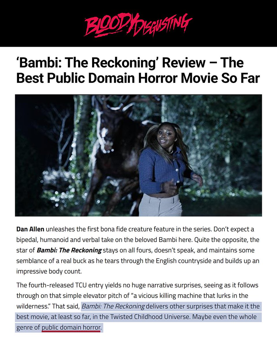 UmbrellaEnt's tweet image. Bloody Disgusting gave BAMBI: THE RECKONING their stamp of approval.
Be the first to experience #BambiTheReckoning tonight, exclusively at @HoytsAustralia 🦌