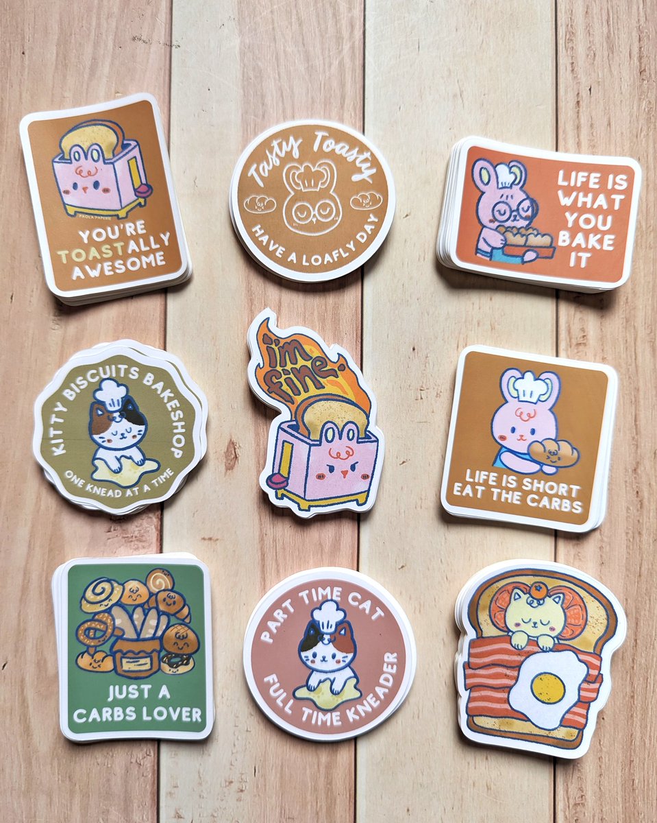 Life is short so eat those carbs! 🥐🍞🥖💪 Which bread-themed sticker are you? 👀 Me, I'll take that "Life is what you make it" because I'm still cramming my <a href="/StickerConMNL/">StickerCon 🦋</a> preps huhu lol 😩

See you at StickerCon PopUp @ ATC? ✌️
🍀 Table 41
🗓️ July 31-Aug 3
🎟️ Free entrance!