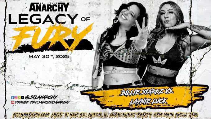 stlanarchy's tweet photo. Now On Demand @indiewrestling
St Louis Anarchy Presents: Legacy Of Fury #SLAFury
MOTY Contender @BillieStarkz vs @LaynieLuck
@PlanetWilliams1 @HEELCamaro
@pro_jitsu @TheNewGuysPW @StiffRoboGinger @jeremywyatt1 @anakinsadmurphy
@mdcon420 @NickxKing4
@AshlynA1616 @ChaseHollidayX
@JPWARHORSE and so much more!!!
We return for #CMXX on July 25th https://t.co/cL1Q16K1yd for 🎟️🎟️🎟️🎟️