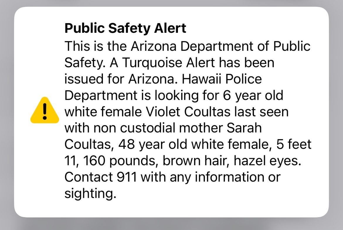 RLJnews's tweet image. Arizona just sent out its first-ever Turquoise Alert, which identifies missing/endangered Native people who are believed to be at risk.
This alert is for a 6 year old girl, Violet Coultas, last seen with her non custodial mother. More info⬇️
Let’s get Violet home!