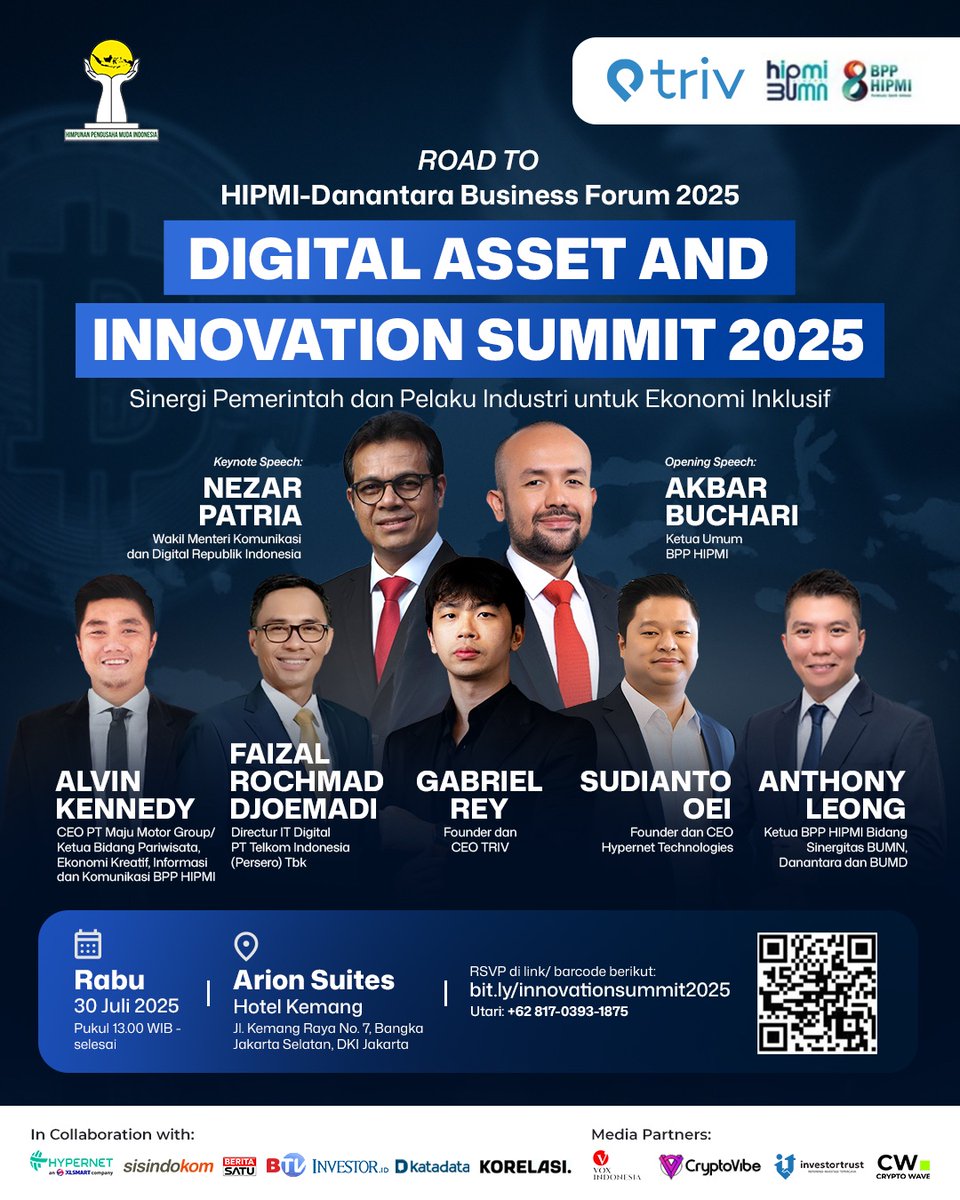 GabRey99's tweet image. Honored to speak at the HIPMI-Danantara Business Forum 2025, bersama Wakil Menteri Komunikasi dan Digital Republik Indonesia, Bapak Nezar Patria.
See you guys at the forum ~