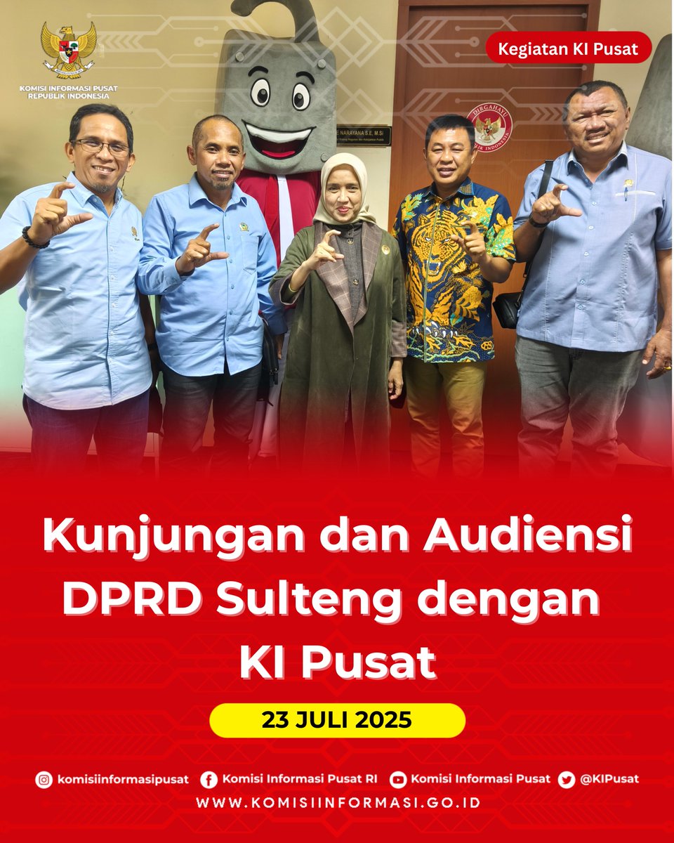 KIPusat's tweet image. Komisioner Bidang Sosialisasi, Edukasi, dan Komunikasi Publik, Samrotunnajah Ismail menerima Audiensi DPRD Provinsi Sulawesi Tengah dalam rangka Konsultasi terkait persiapan seleksi Calon Anggota KI Provinsi Sulawesi Tengah. 23/7/2025 

#Audiensi 
#DPRDSulteng 
#KIPusat